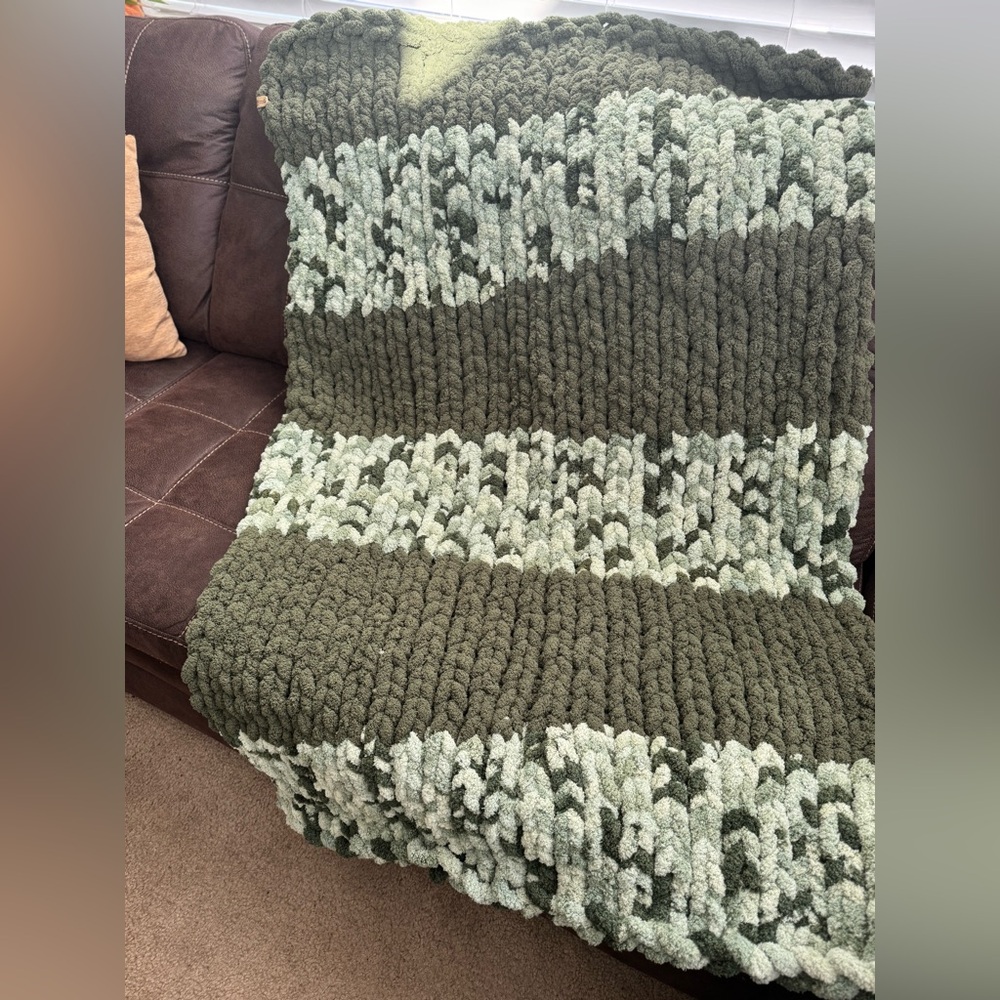 Chunky Handmade Crochet Green Blanket